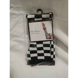 Leg Avenue Checkerboard Arm Warmers Black White Opaque Fingerless Gloves